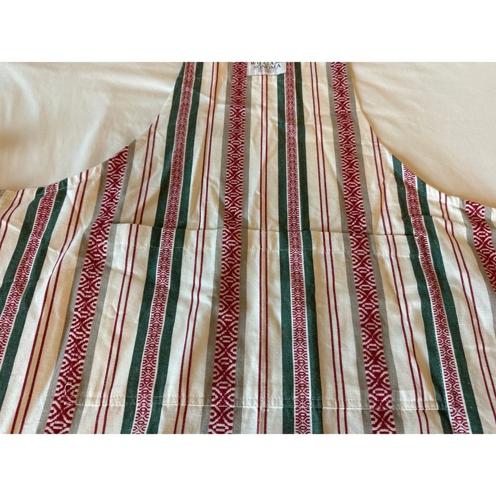 Williams Sonoma Red‎ Green Striped Cotton Kitchen Apron Holiday Christmas 27x36